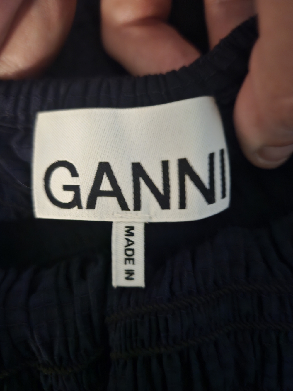 GANNI Ripstop Navy Smocked Mini Dress Puff Peasant Sleeve Square Neck SZ 34 US 4 - Picture 11 of 13